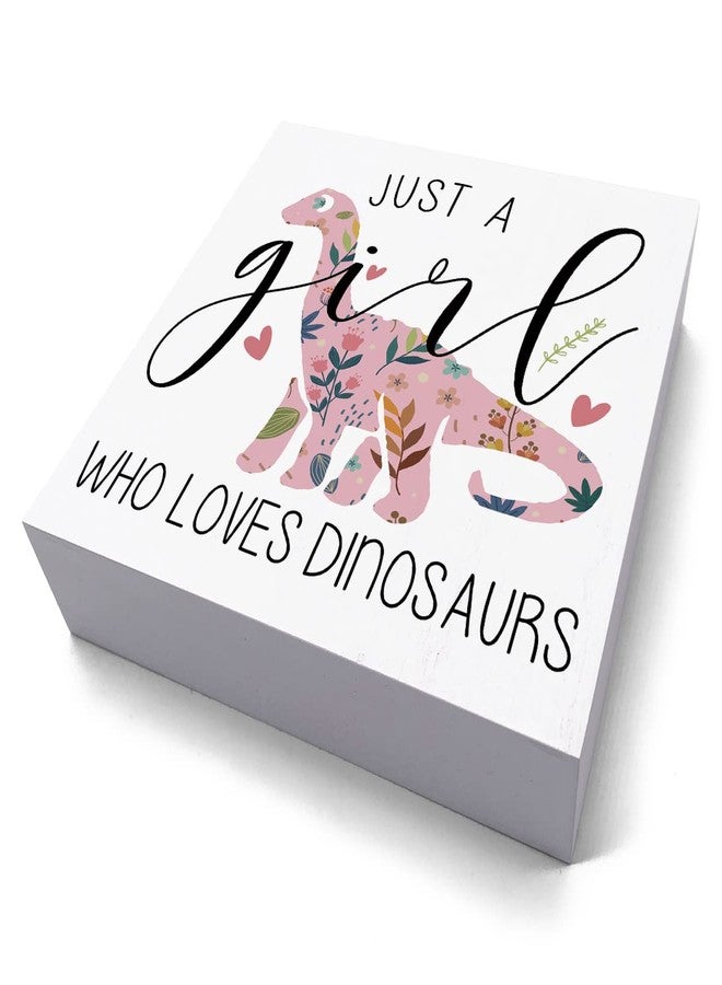 HTBIG Funny Dinosaur Sign Dinosaur Gifts Desk Decor Wooden Box Sign Dinosaur Decor Wood Block Plaque Box Sign for Dinosaur Lovers Women Girls Room Shelf Table Decoration Just A Girl Who Loves Dinosaurs - Image 2